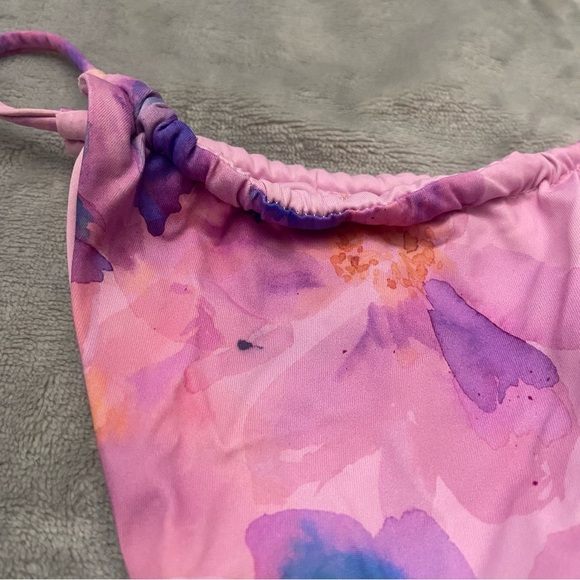 New! Frankie's Bikinis Pink Purple Floral Thin Side Straps Bikini Bottom 3005 - Picture 7 of 8